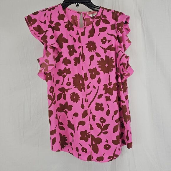 Kate Spade Splash Floral Crewneck Flutter Sleeve Keyhole Top Size Sm Pink Multi - Picture 4 of 9